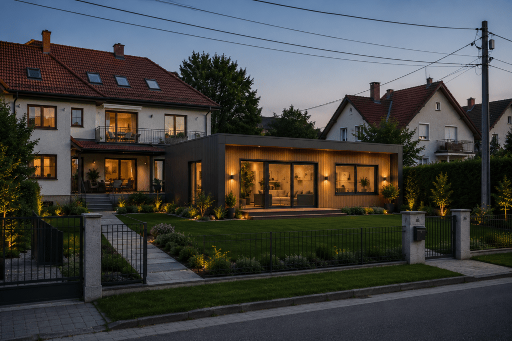 Exclusiv Luxus Panorámás Mobilház Konténer Moduláris Villa 60 m² | Designer Kerti Ház Teljes Üveg Homlokzattal