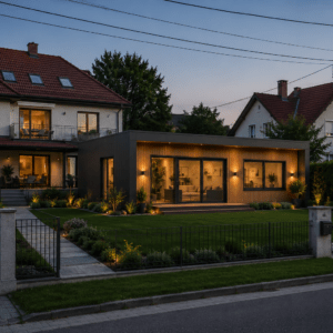 Exclusiv Luxus Panorámás Mobilház Konténer Moduláris Villa 60 m² | Designer Kerti Ház Teljes Üveg Homlokzattal