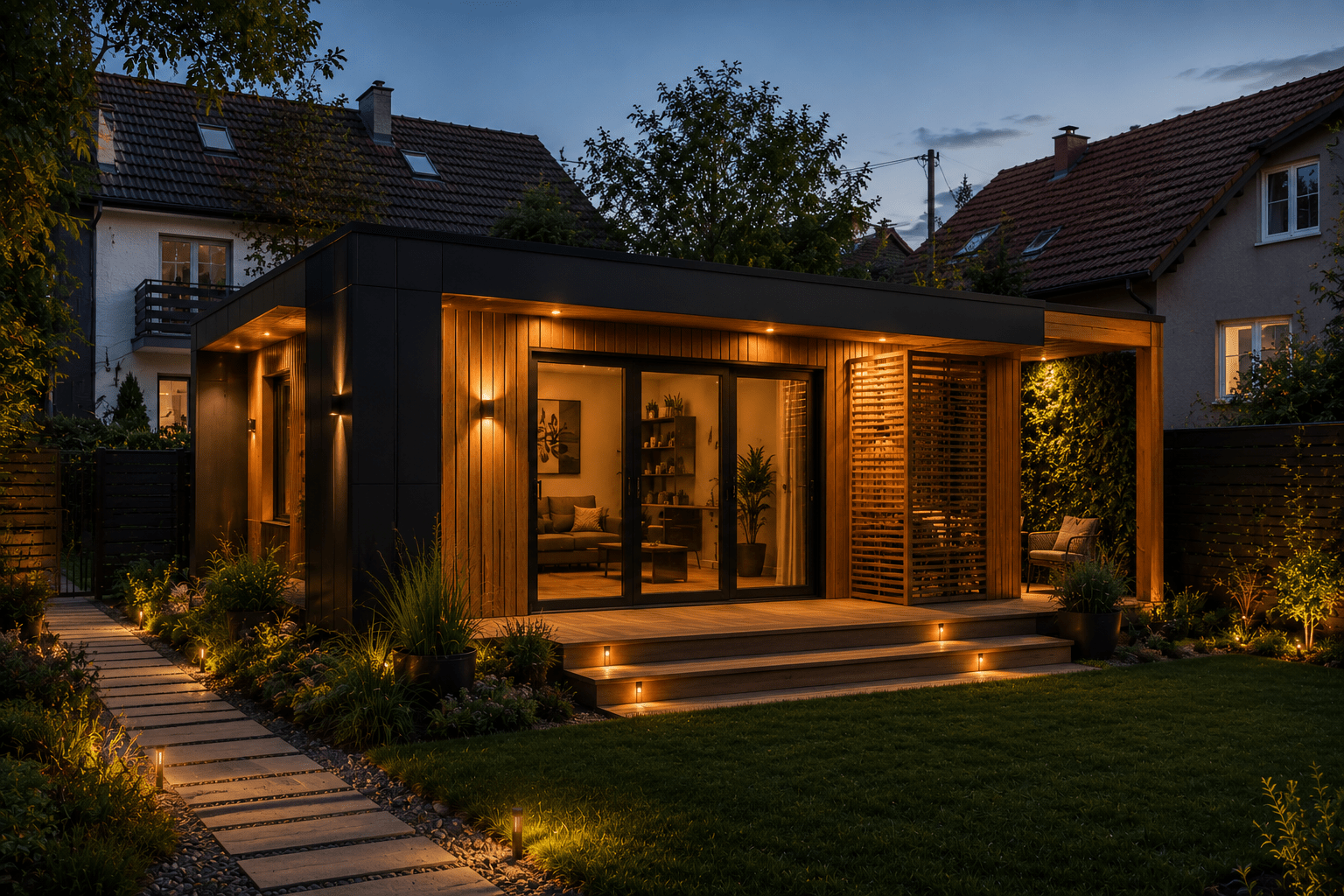 Luxus Panorámás Mobilház Konténer Moduláris Villa 50 m² | Designer Kerti Ház Teljes Üveg Homlokzattal