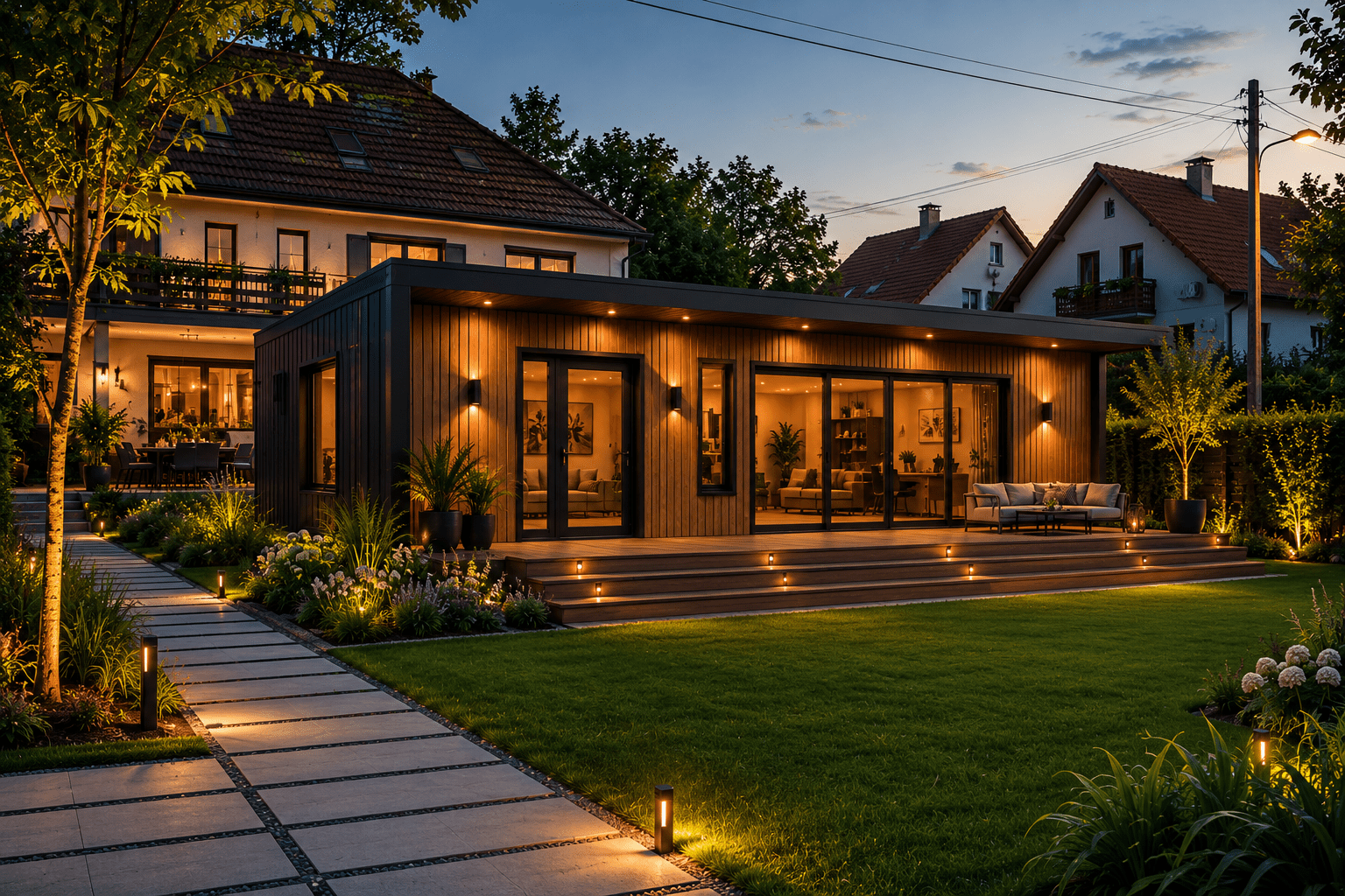 Luxus Panorámás Moduláris Villa 72 m² | Designer Kerti Ház Teljes Üveg Homlokzattal