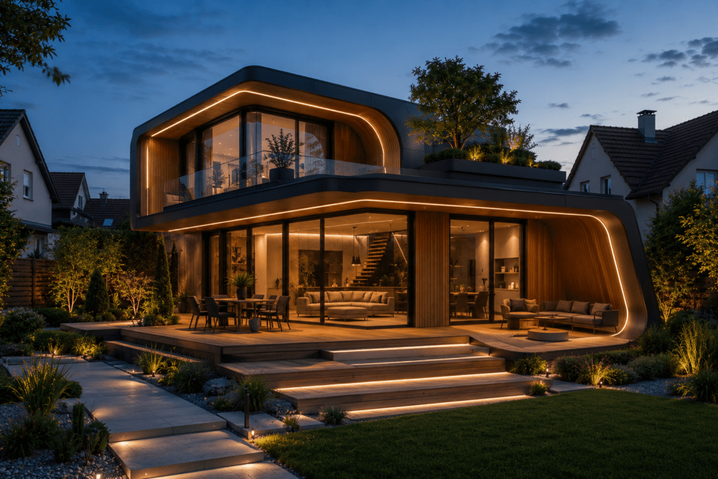Futurisztikus Designer Modulház Mobilház Konténerhaz Moduláris Villa 96 m² | Luxus Kétszintes Okosotthon Tetőterasszal
