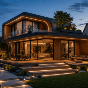 Futurisztikus Designer Modulház Mobilház Konténerhaz Moduláris Villa 96 m² | Luxus Kétszintes Okosotthon Tetőterasszal