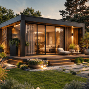 LUXI Designer Ház Mobilház Modul házKonténerház lakókonténer Alapterület: 18 m² Méret